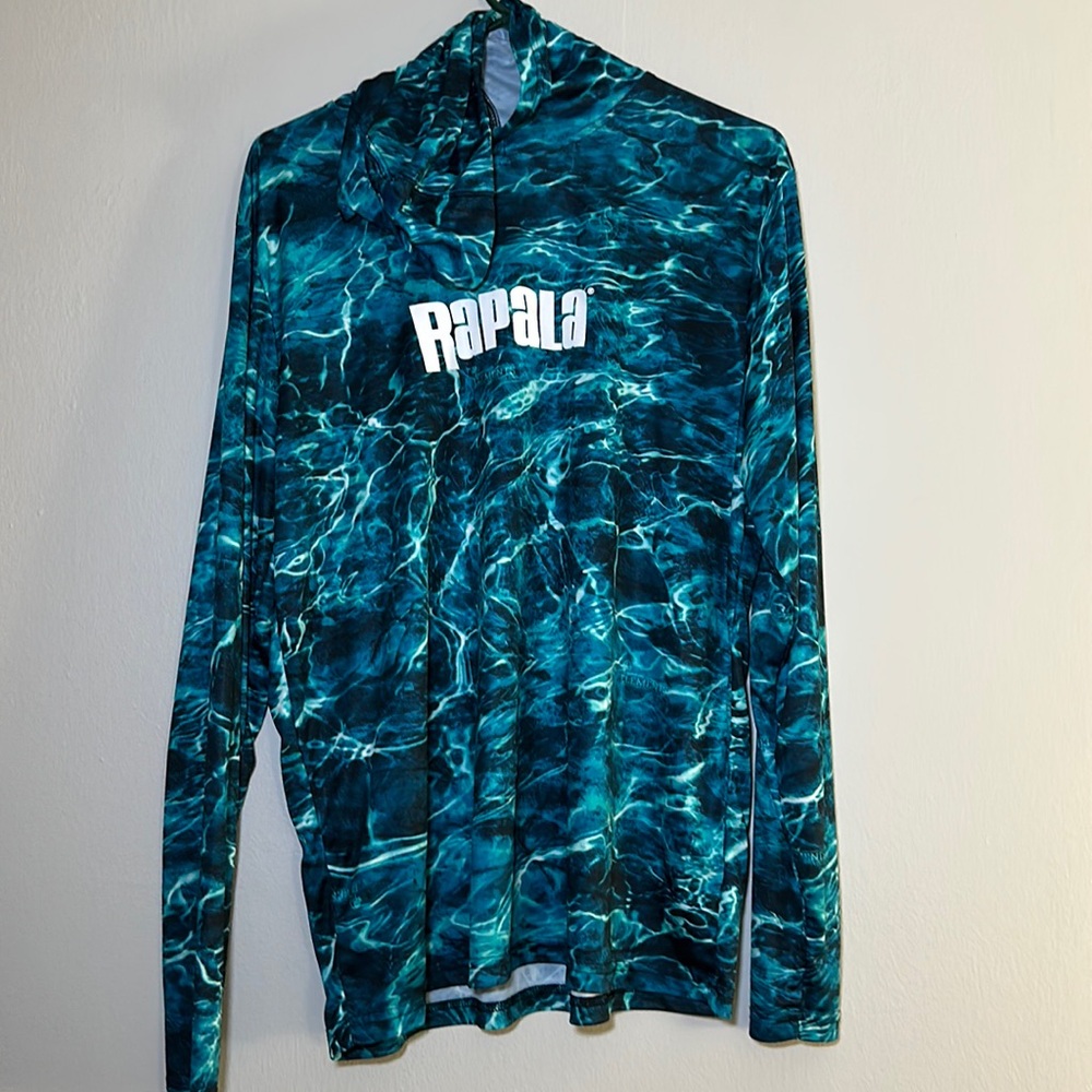 Rapala Long Sleeve Water Camo Hooded Fishing Shirt Size large
